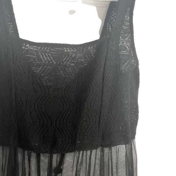 FREE PEOPLE INTIMATELY BLACK DRESS WOMENS XS SHEER MESH MIDI SLIP KNIT TULLE - Picture 3 of 6